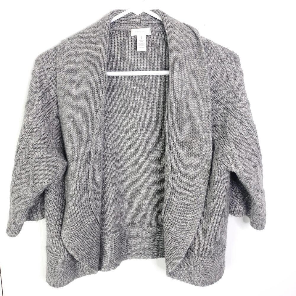 Chicos Sweater Womens Size 1 M Cableknit Sleeves Cropped Corpcore Cardigan